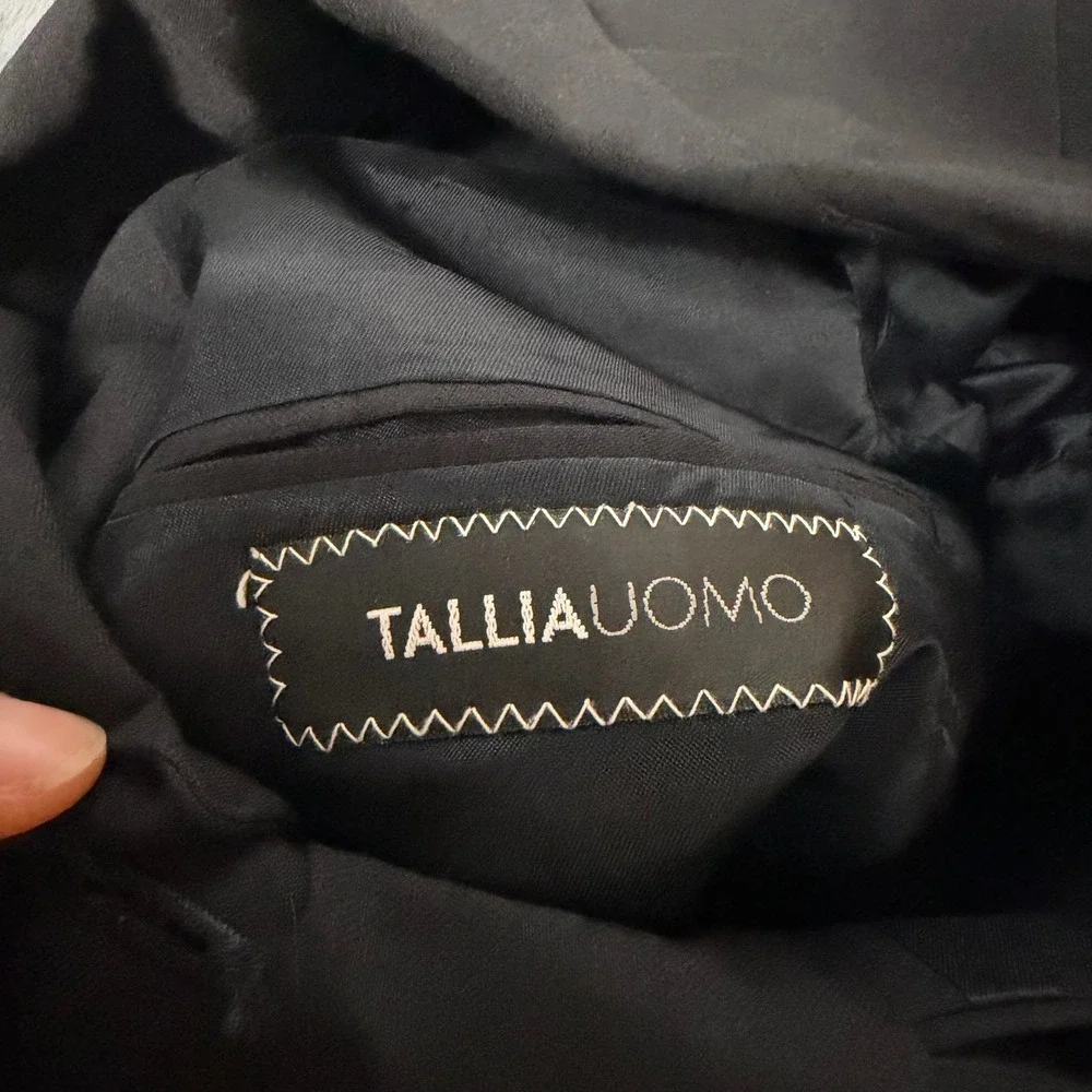 Tallia Uomo Mens Blazer 43 Regular Black 100% Worsted Wool 3 Button Stressa USA